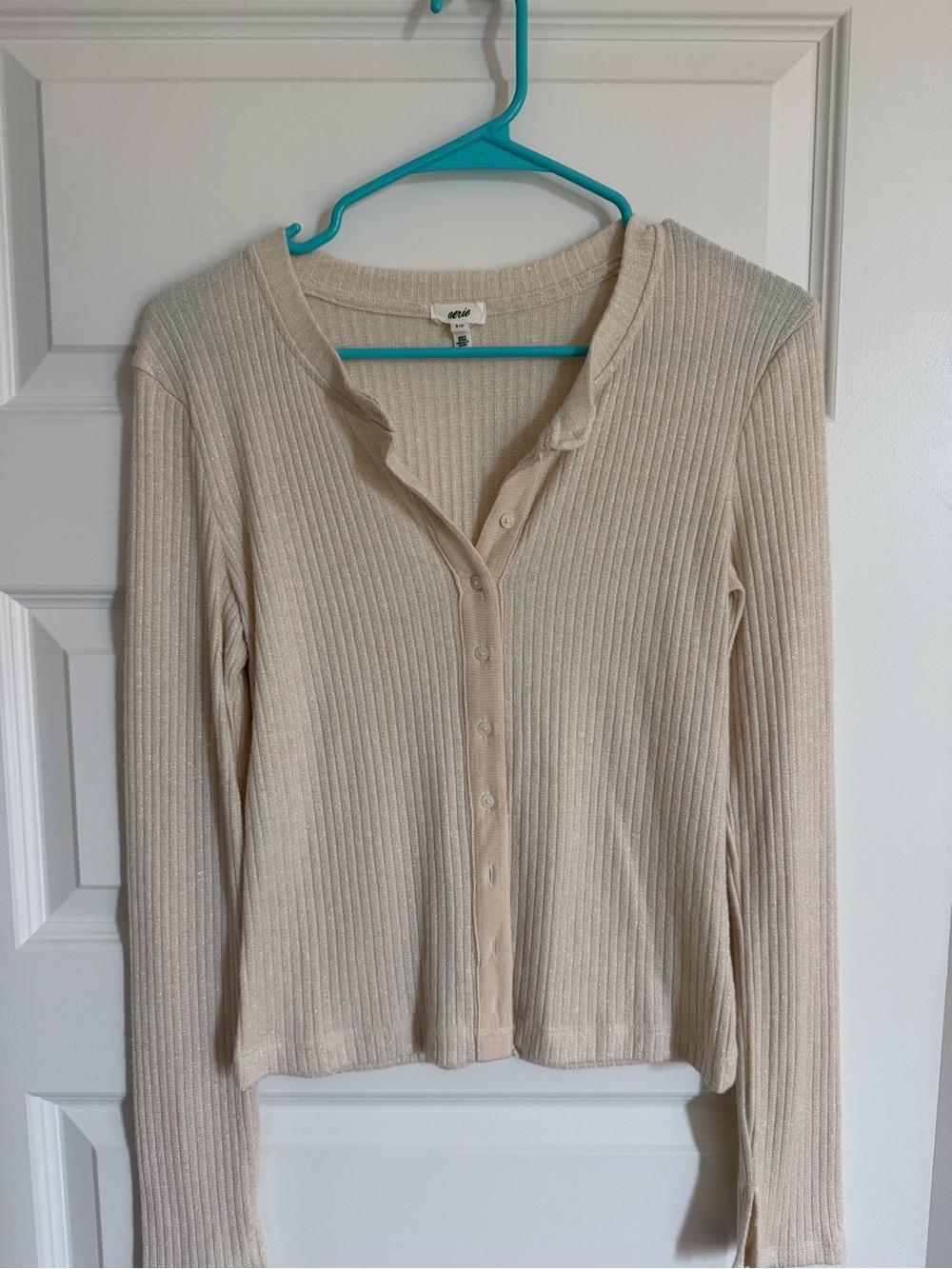 aerie Cream Ribbed Button-Up Cardigan